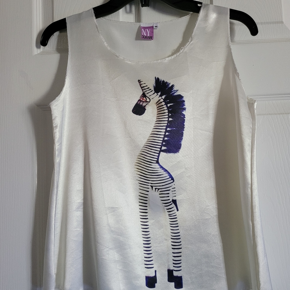 Satin sleeveless blouse, S-M, White